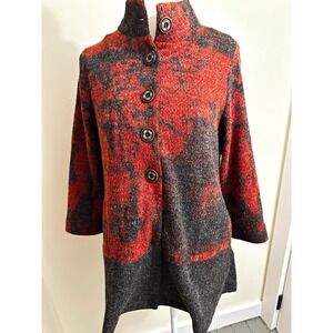 Terra Red & Gray Patterned Button-Up Knit Cardigan